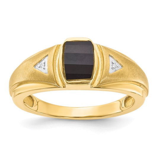 10K Polished and Brushed 1-8x5 Onyx and Diamond Ring