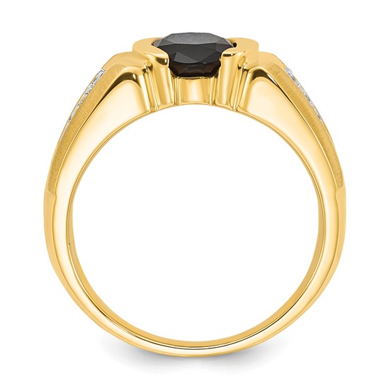 10K Gold Polished and Brushed Diamond and Onyx Ring