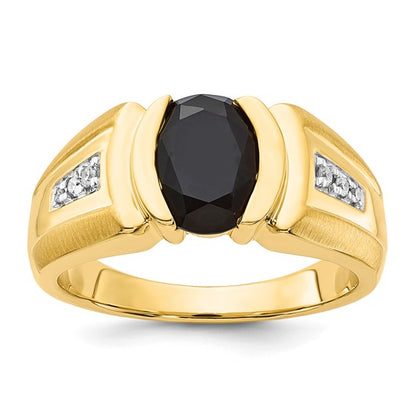 10K Gold Polished and Brushed Diamond and Onyx Ring