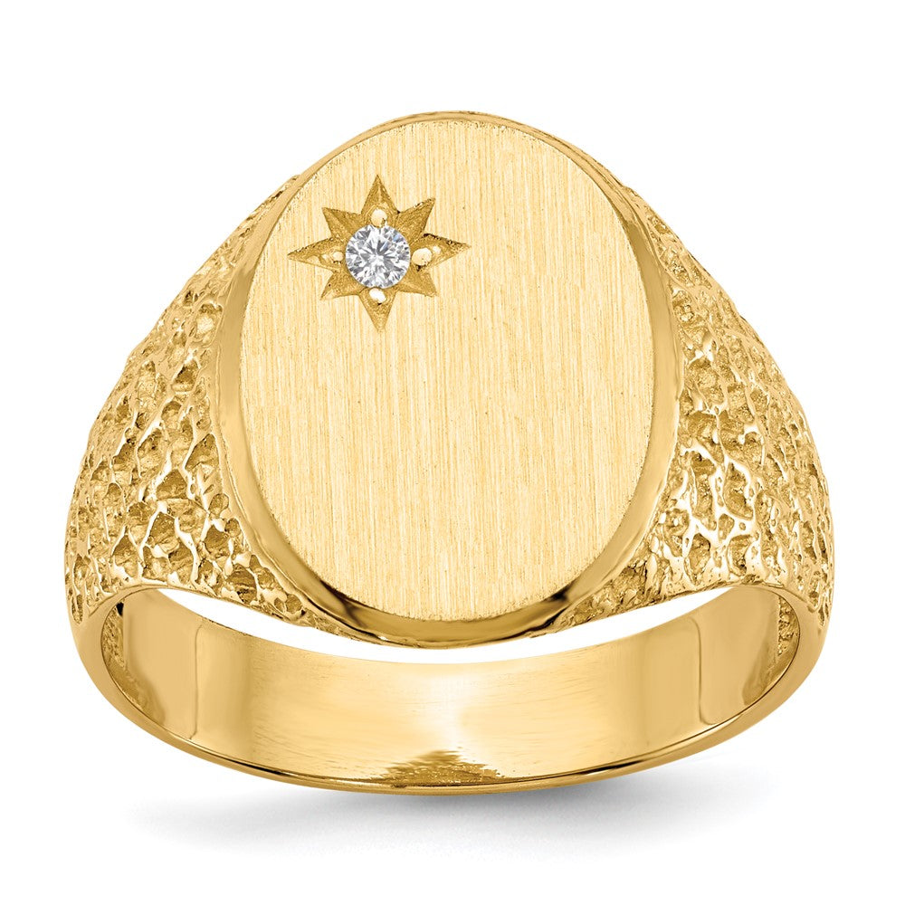 14k 12.0x16.0mm Open Back AA Diamond Mens Signet Ring