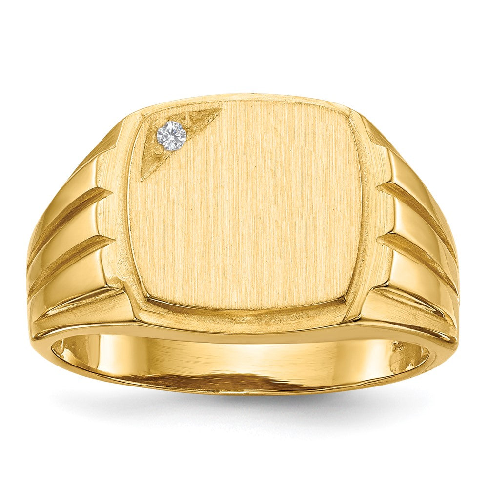 14k 12.0x11.5mm Grooved Sides Open Back AAA Diamond Signet Ring