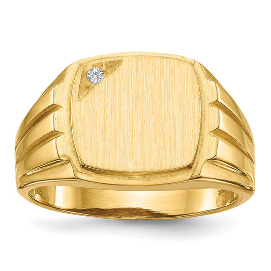14k 12.0x11.5mm Grooved Sides Open Back VS Diamond Signet Ring