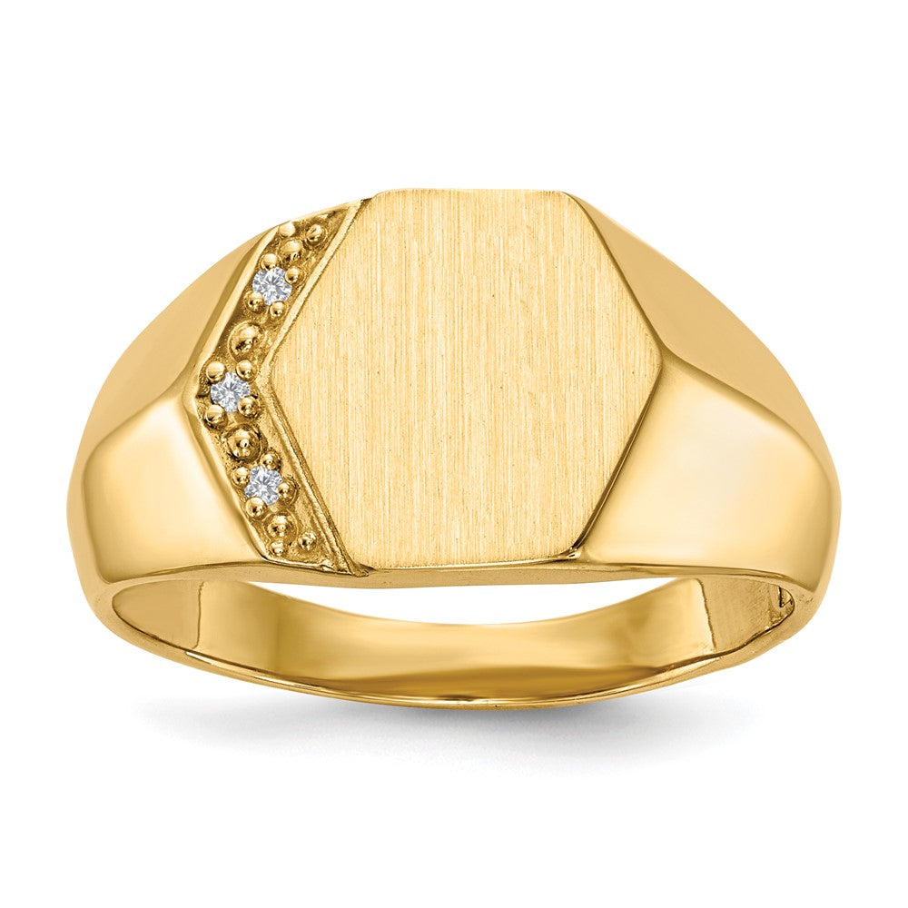 14k 11.5x11.5mm Open Back AAA Diamond Mens Signet Ring