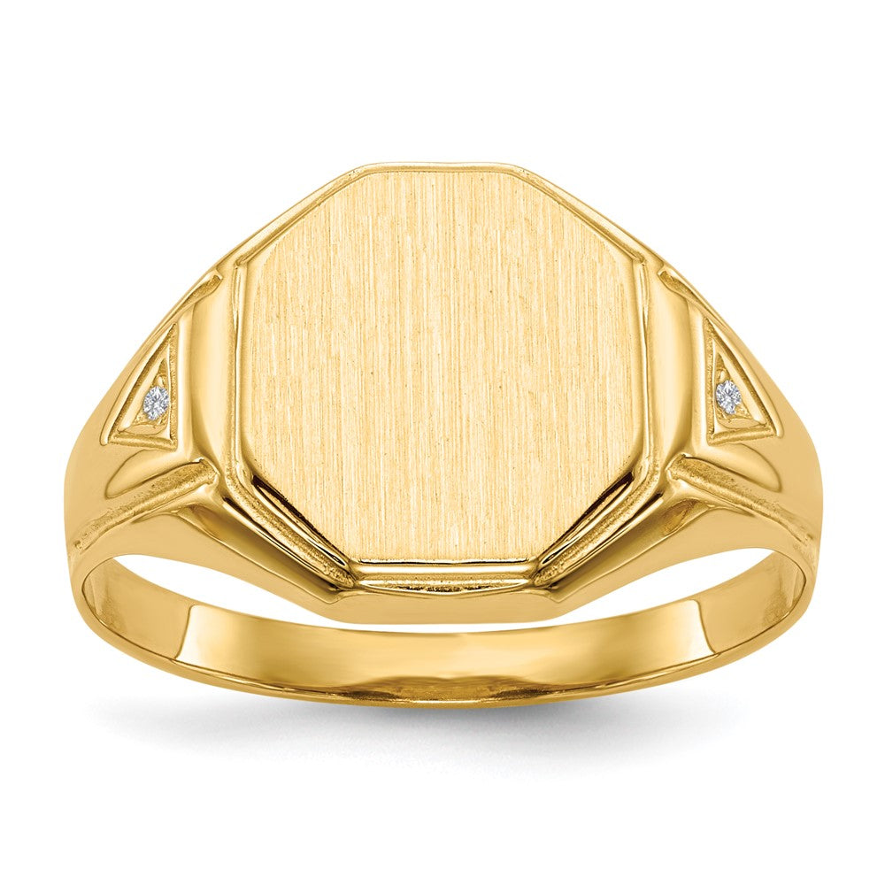 14k 11.5x12.5mm Open Back AAA Diamond Mens Signet Ring