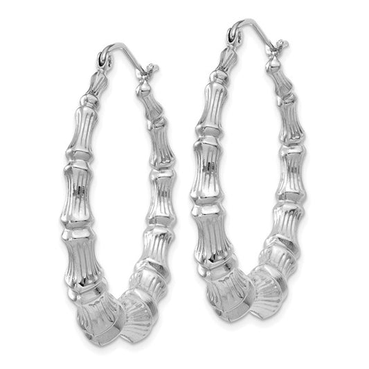 14k White Gold Polished Bamboo Hoop Earrings