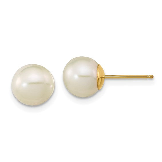 14K Madi K 7-8mm White Round Freshwater Cultured Pearl Stud Post Earrings