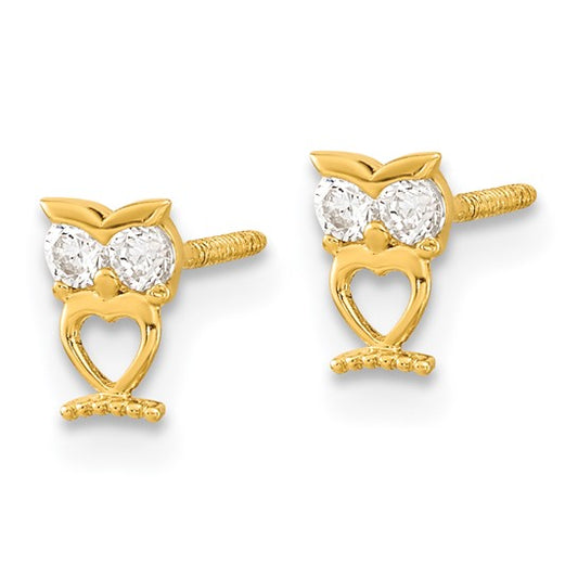 14k Madi K Owl with CZ Eyes Screwback Post Earrings