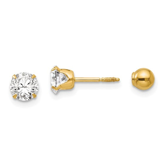 14k Madi K Polished Reversible 5mm CZ and Ball Earrings