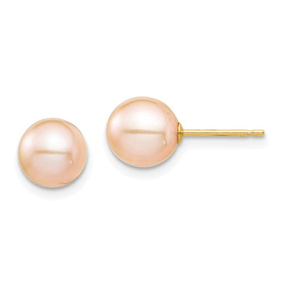 14K Madi K 7-8mm Pink Round Freshwater Cultured Pearl Stud Post Earrings