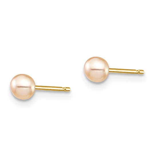 14k Madi K 3-4mm Pink Button Freshwater Cultured Pearl Stud Post Earrings