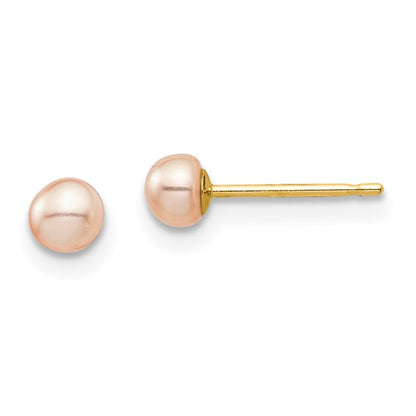 14k Madi K 3-4mm Pink Button Freshwater Cultured Pearl Stud Post Earrings