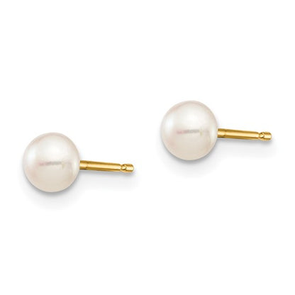 14k Madi K 4-5mm White Button Freshwater Cultured Pearl Stud Post Earrings