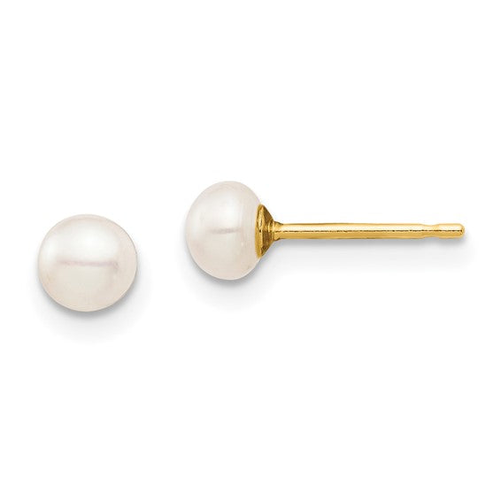 14k Madi K 4-5mm White Button Freshwater Cultured Pearl Stud Post Earrings