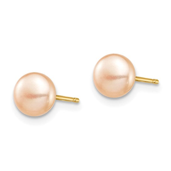 14k Madi K 6-7mm Pink Button Freshwater Cultured Pearl Stud Post Earrings