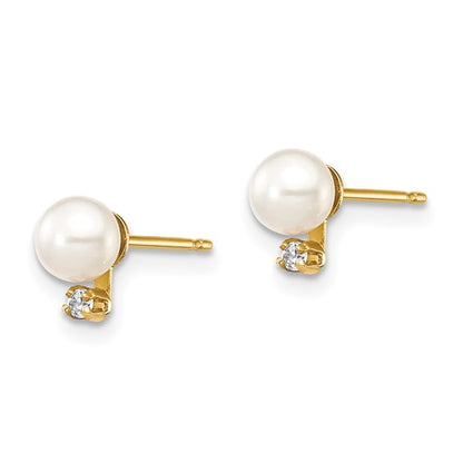 14K Madi K 4-5mm White Round FW Cultured Pearls CZ Post Earrings