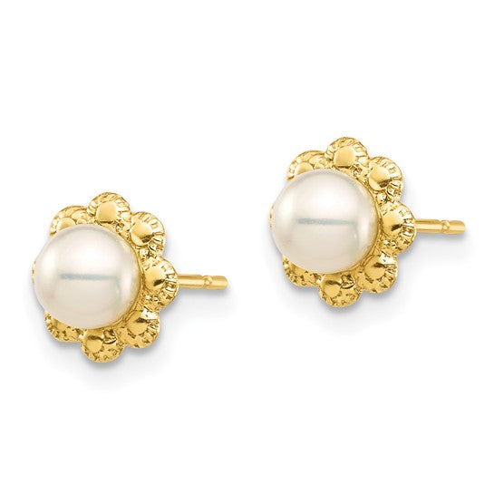 14K Madi K 4-5mm White Button Freshwater Cultured Pearl Post Earrings