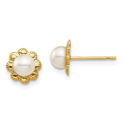 14K Madi K 4-5mm White Button Freshwater Cultured Pearl Post Earrings
