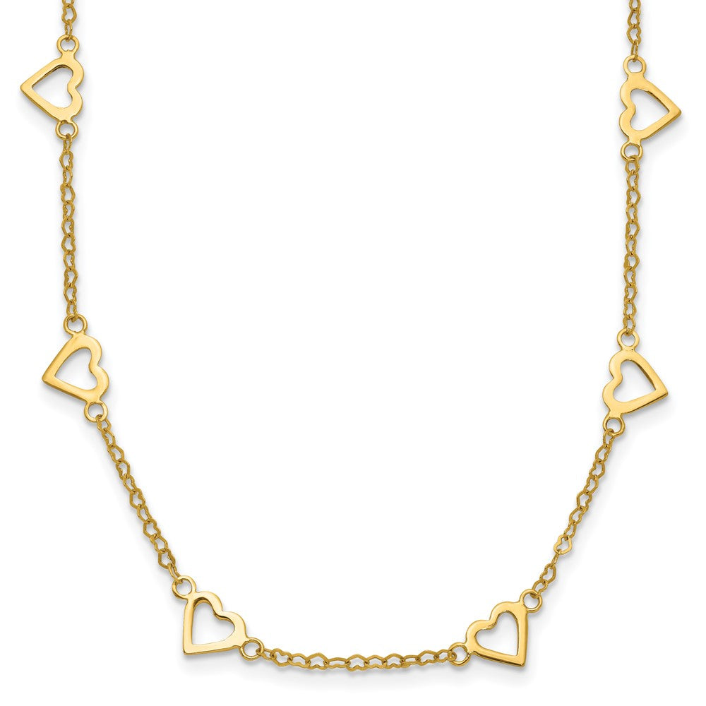 14k Polished Open Hearts on Heart Link 24in Necklace