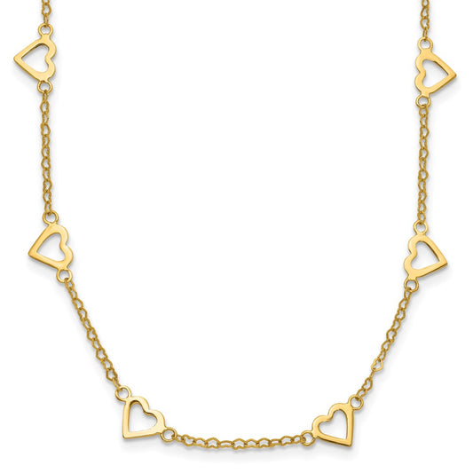 14k Polished Open Hearts on Heart Link 24in Necklace