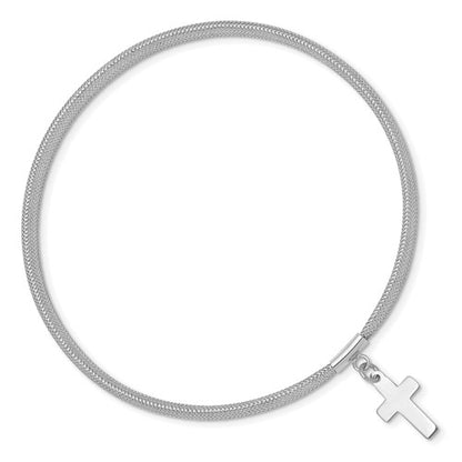 14k White Gold Mesh Cross Dangle Stretch Bracelet