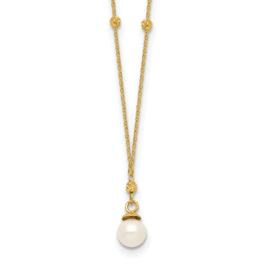 14k Beaded Chain w/5mm Freshwater Cultured Pearl Necklace