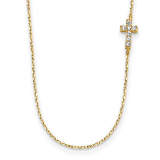 14K Small Cross CZ with 2IN EXT Necklace