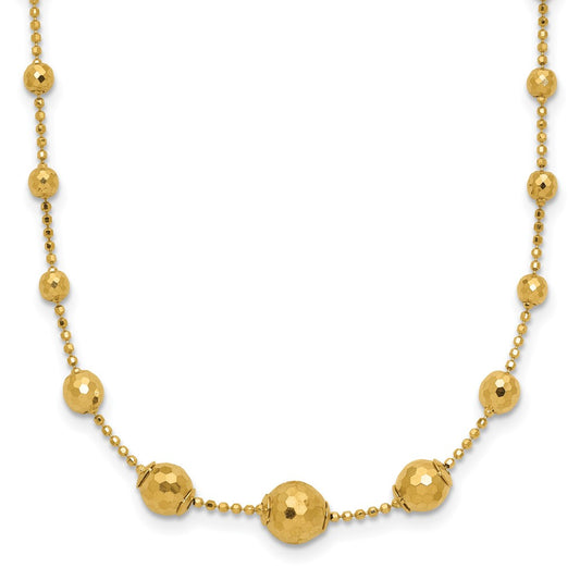 14K Polished and Textured Beaded 17in Necklace