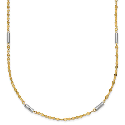 14K Two-tone Diamond-cut Mini Bar Links Fancy Necklace
