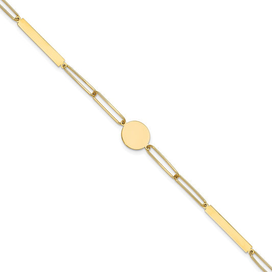 14K Polished Paperclip Link with Circle and Bar 8.25in Bracelet