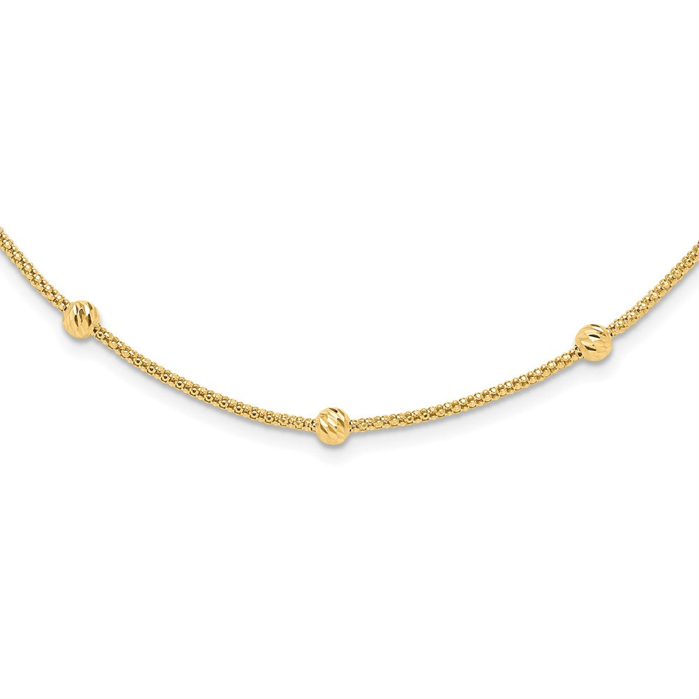 14K Polished and Diamond-cut Beaded Necklace