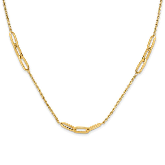 14K Polished and D/C Fancy Link Rope Necklace
