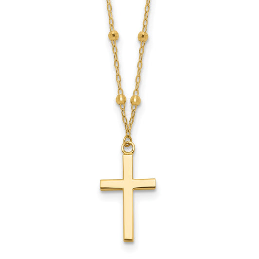 14K Polished and Diamond-cut Cross w/ 2in ext. Necklace