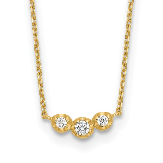 14k Polished 3 Stone CZ 18in with 2in ext. Necklace