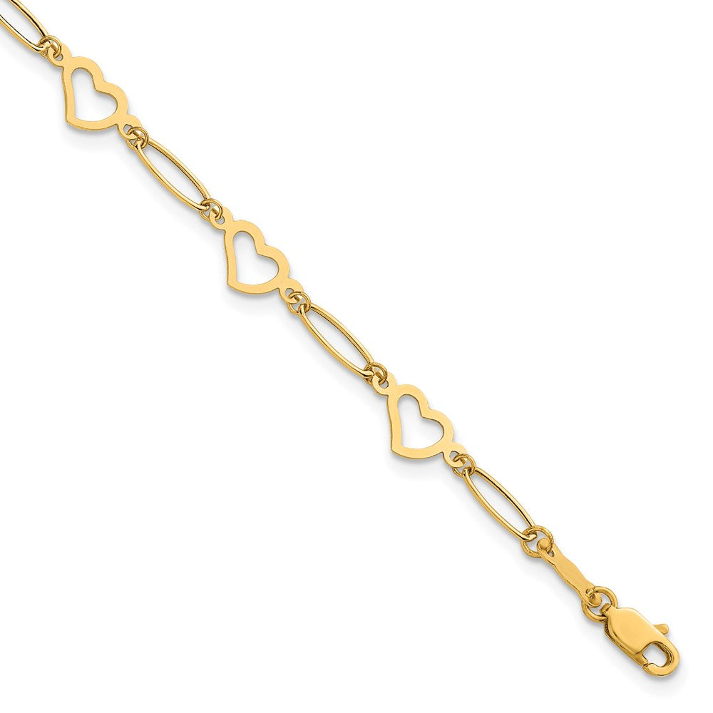 14k Polished Oval Link and Hearts 7.5in Bracelet