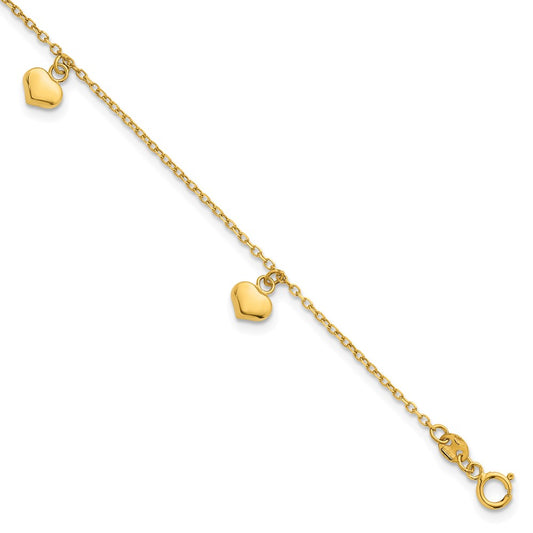 14k Polished 3D Heart w/.75in Ext Bracelet