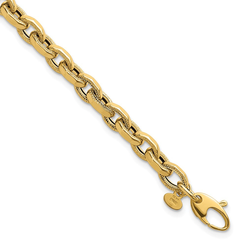 14k Polished 7.5in Fancy Textured Open Link Bracelet