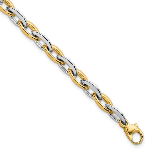 14k Two Tone Polished Oval Link 7mm Bracelet