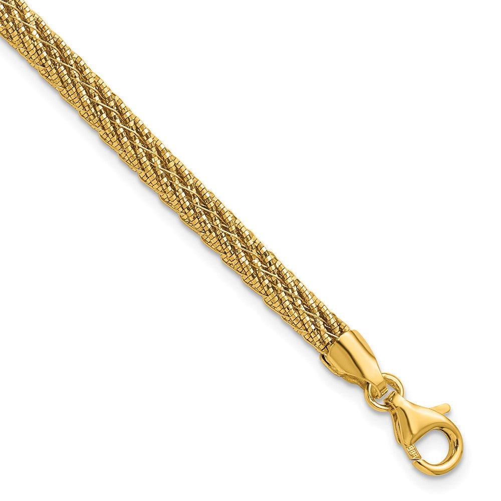 14k Polished and D/C Round Woven Wire 7.5in Bracelet