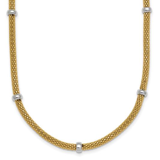14k Two-tone Polished Fancy Mesh With Bead Necklace