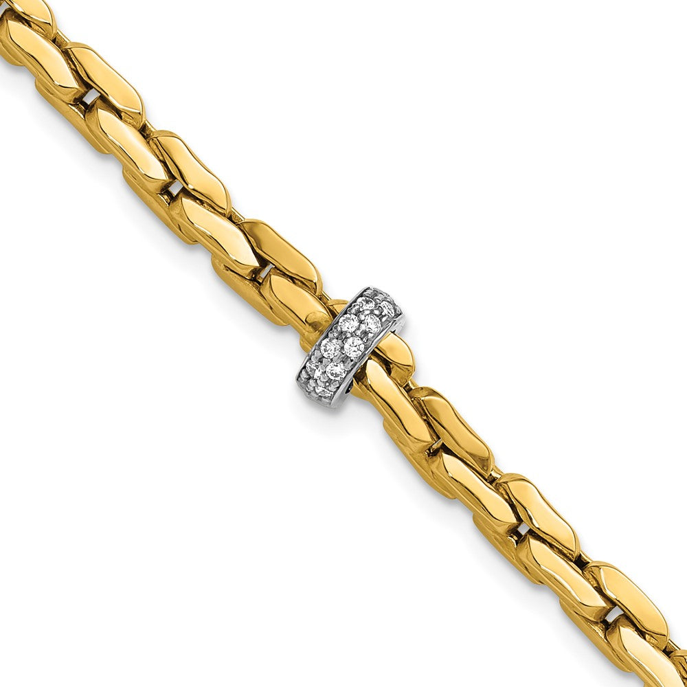 14K Two-tone Polished Fancy Link w/CZ Bead 7.5 in Bracelet