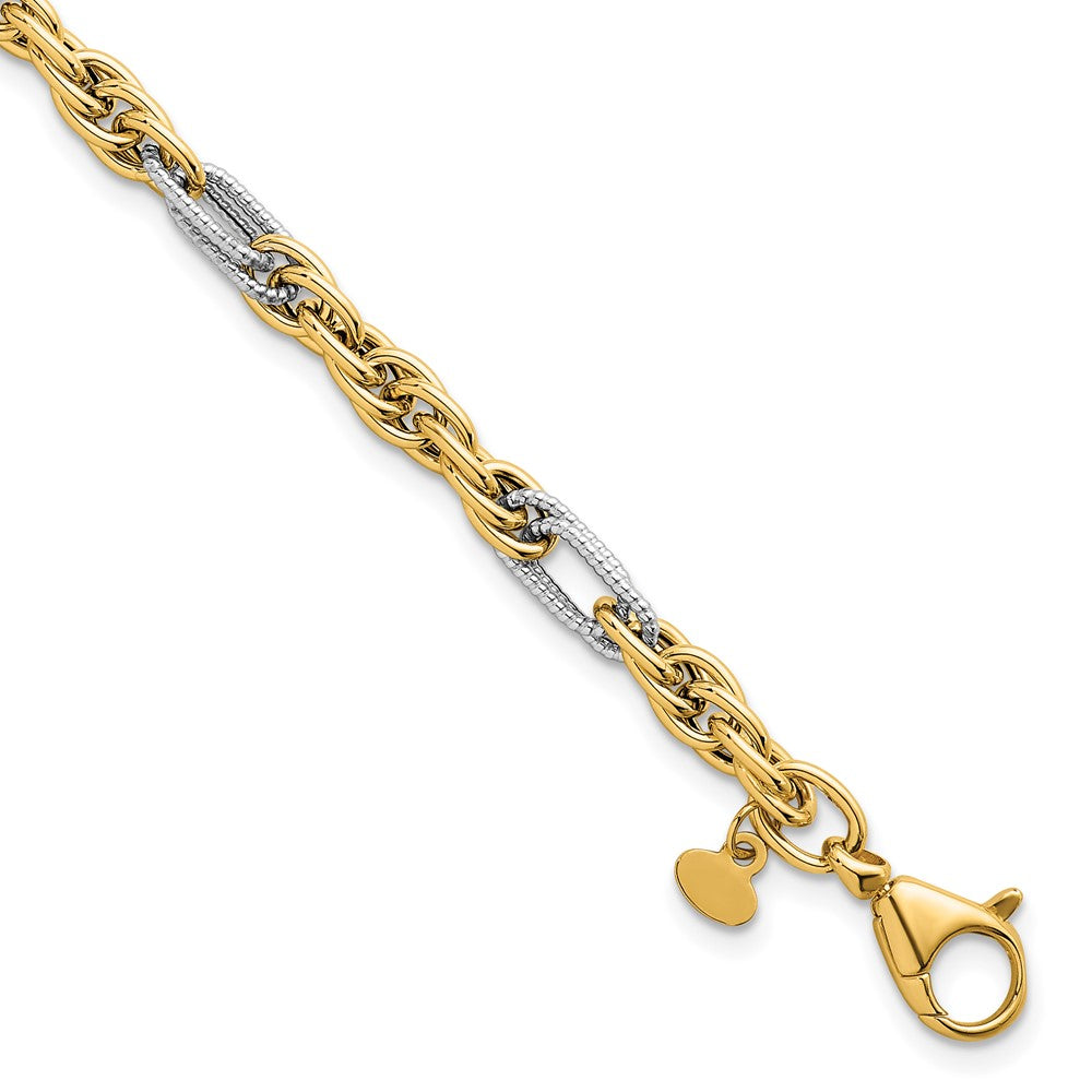 14k w/White Rhodium Polished Fancy Chain 7.5in Bracelet