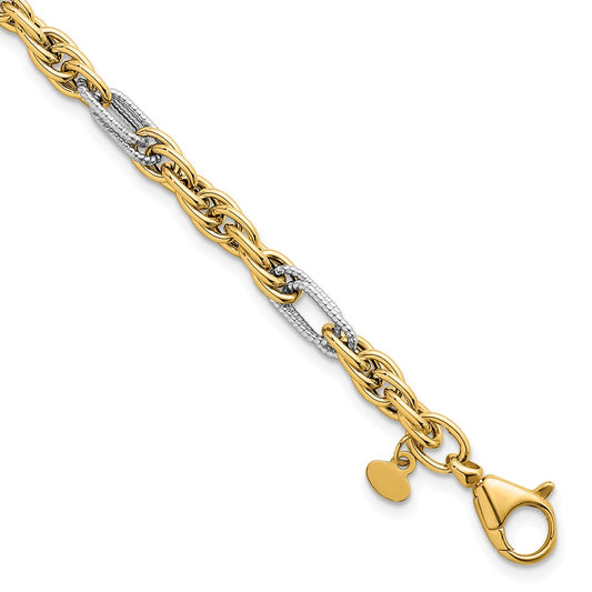 14k w/White Rhodium Polished Fancy Chain 7.5in Bracelet