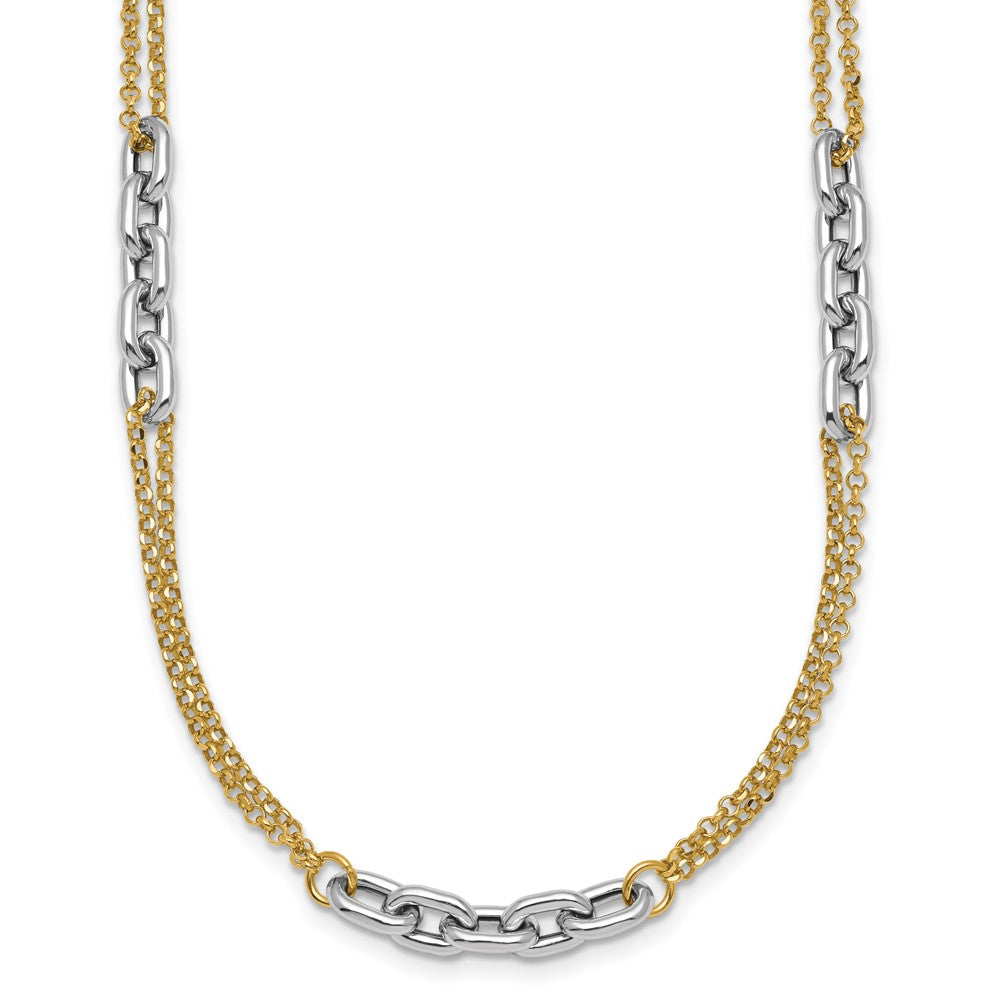 14K Two-Tone Polished 17in w/2in ext. Fancy Link Necklace