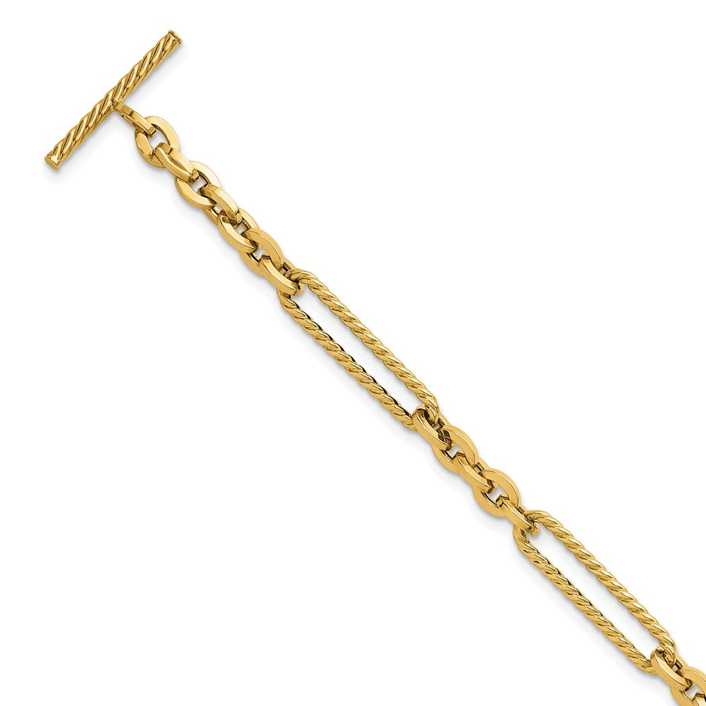 14K Polished and Textured 7.5in Fancy Link Toggle Bracelet