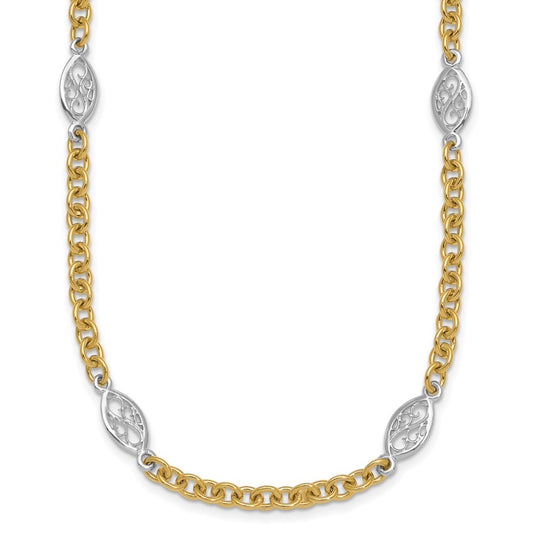 14k Two-tone Polished Fancy Chain 6.5mm Necklace