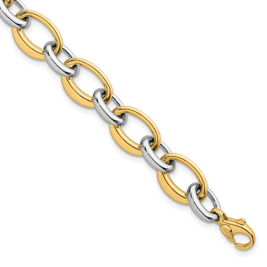 14k Two Tone Polished Fancy Link Bracelet