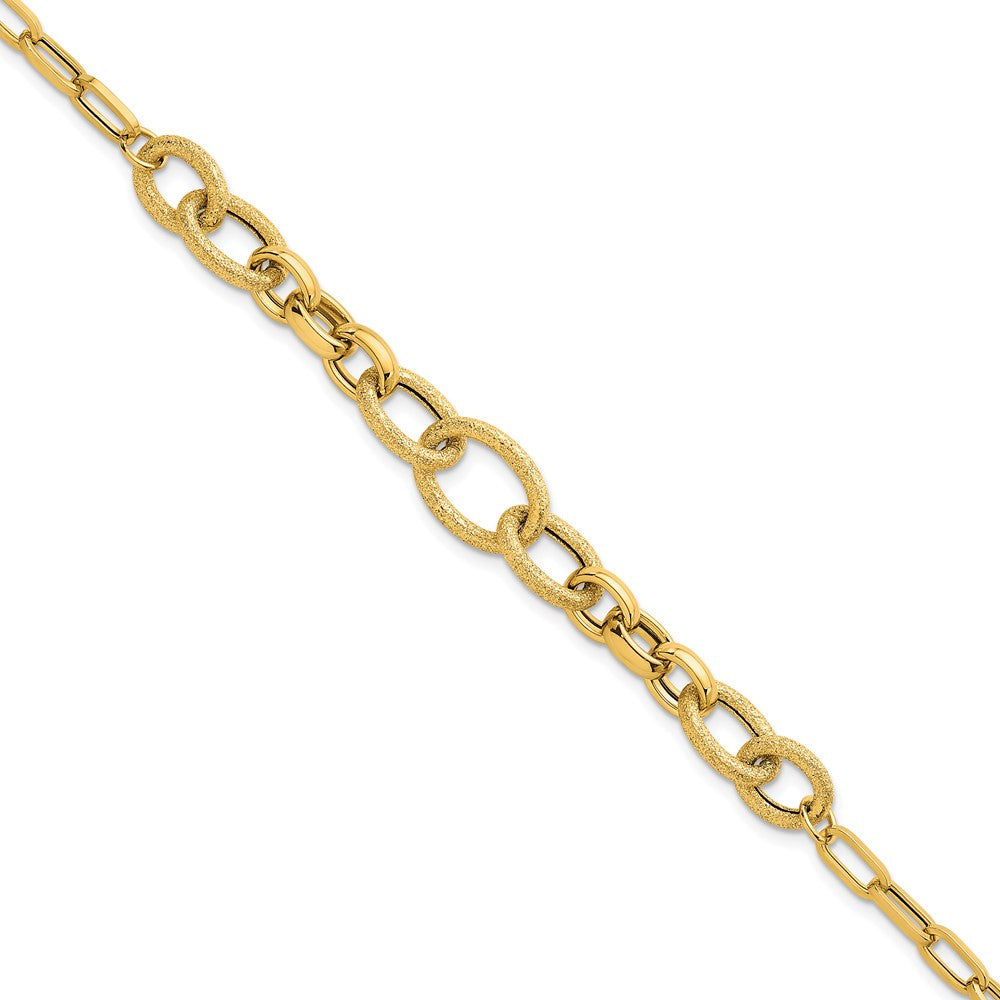 14k Polished and Textured Fancy Link 7.5in Bracelet