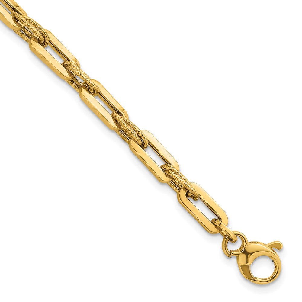 14K Polished and Textured Double Fancy Link 7.75in Bracelet