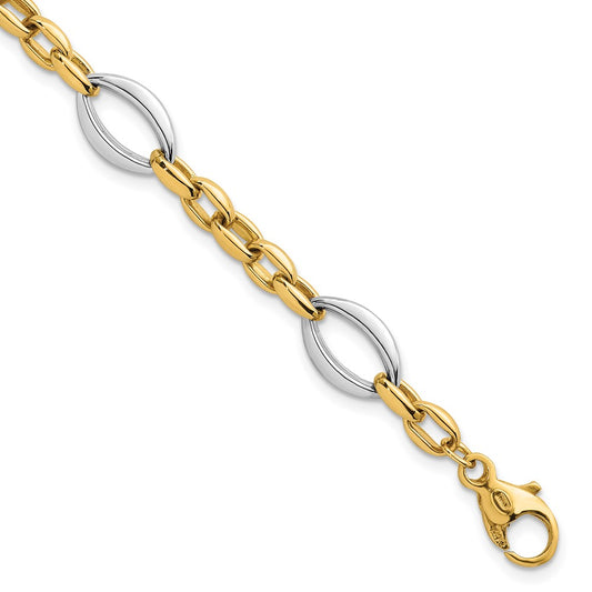 14k Two Tone Polished Oval Link Bracelet