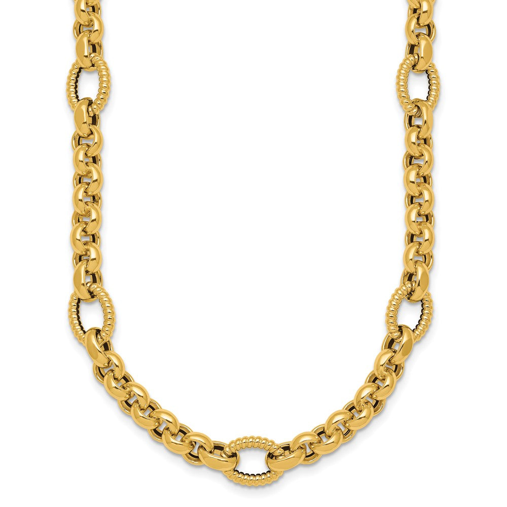 14k Polished and Textured Fancy Link 18in Necklace